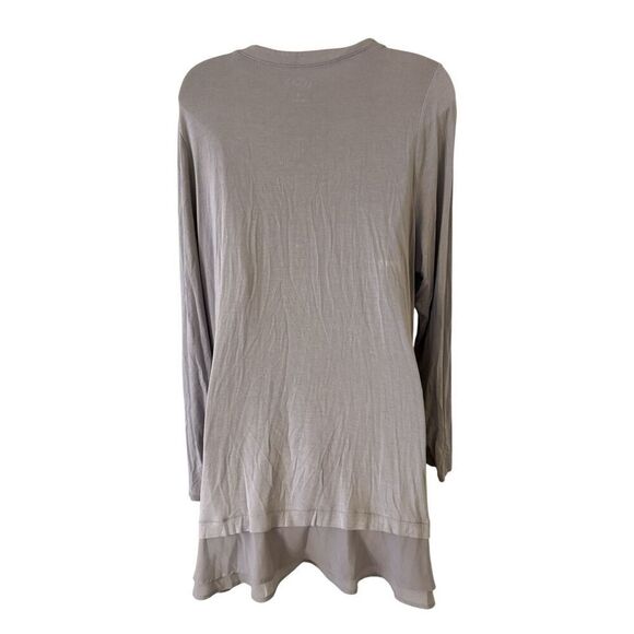 LOGO V-Neck Button Tunic Cardigan Womens 1X Blue With Chiffon Ruffled Hem Top - Picture 2 of 6